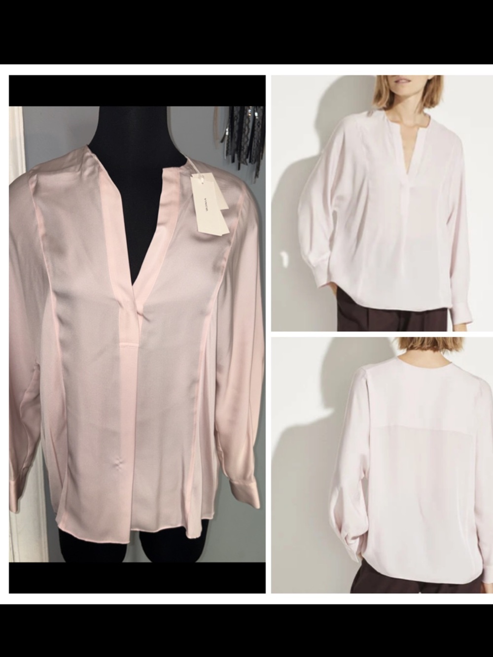 Vince - Half Placket Blouse in Rosa Seco 100% silk S/P NWT.